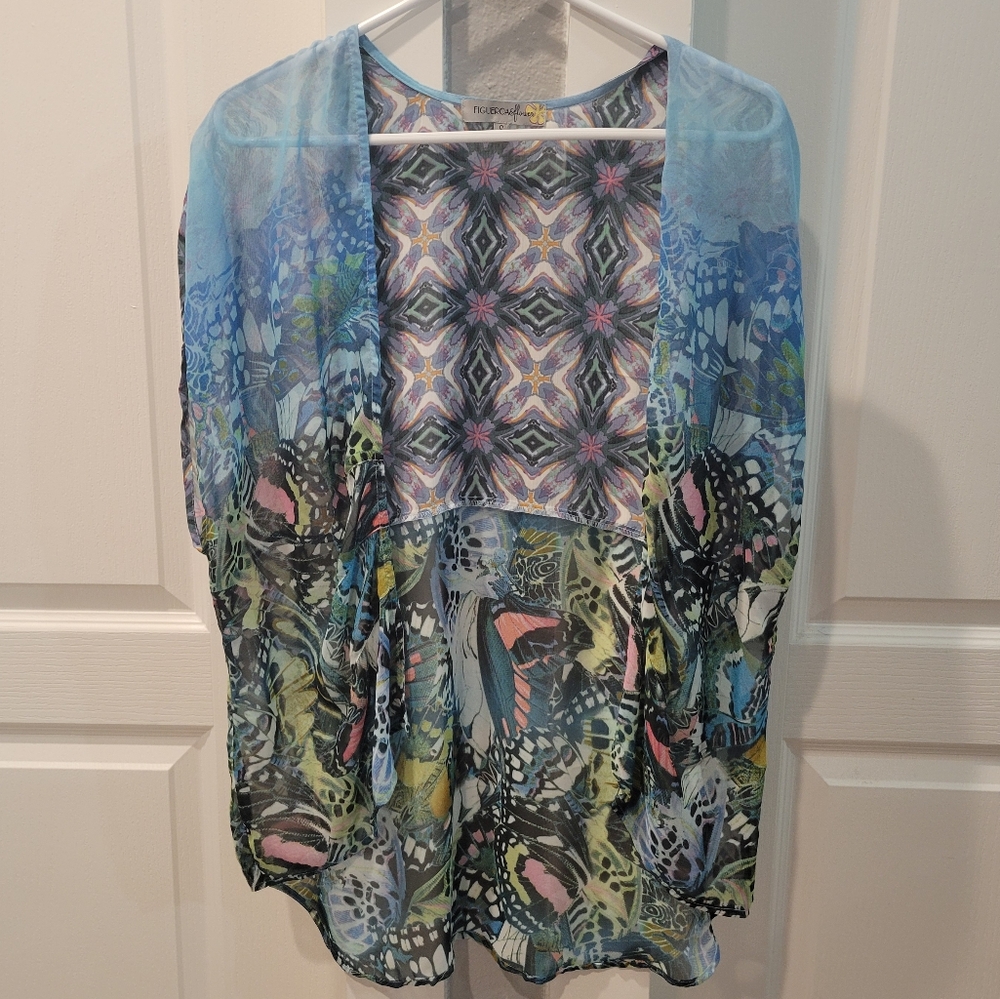 Figueroa & Flower Floral Butterfly Kimono Open Cardigan Women's Small